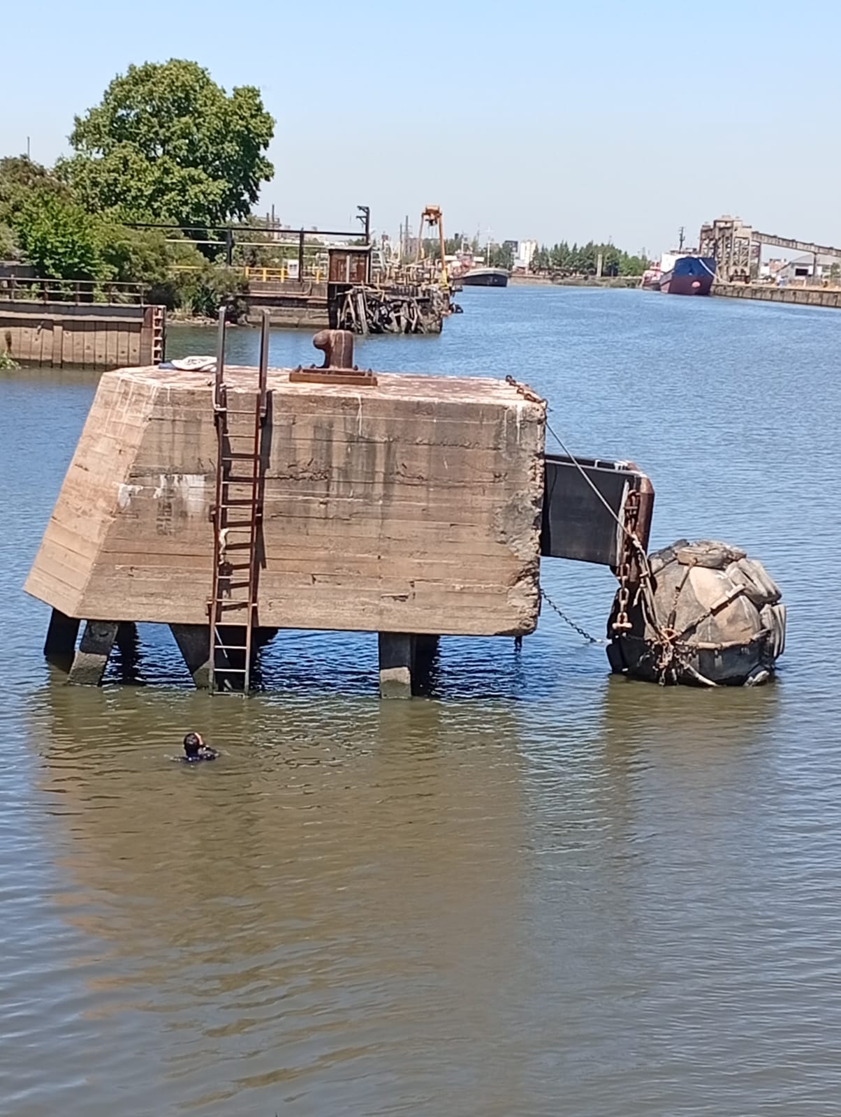 Registro de maniobra en muelle durante inspección subacuática en Dock Sud